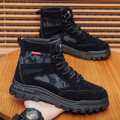 Fashion Men's High Top Boots Outdoor Hiking Boots and Ankle Shoes Black Motorcycle Boots Autumn Winter High Top Classic Motorcycle Shoes