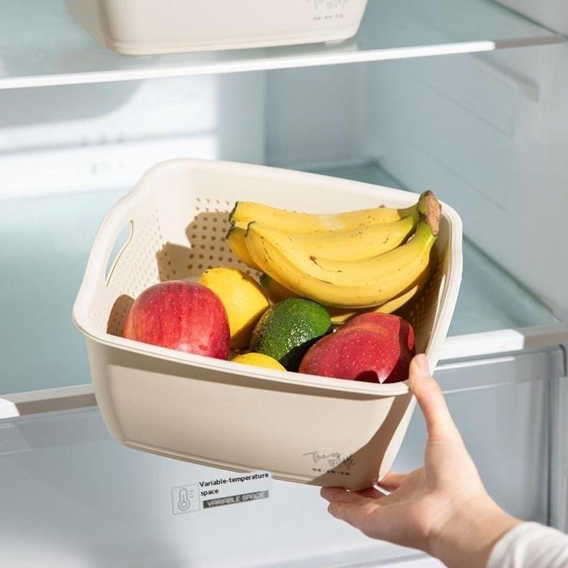 Food Grade Plastic Dual Layer Drain Basket Fine Drain Holes Kitchen Colander Set For Washing Fruits& Vegetables