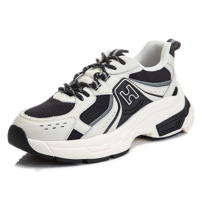 Absorbent Film-soled Dad Shoes 2025 Spring New Thick-soled Heightening Leather Women's Shoes Casual Versatile Sports Shoes Women's Trend