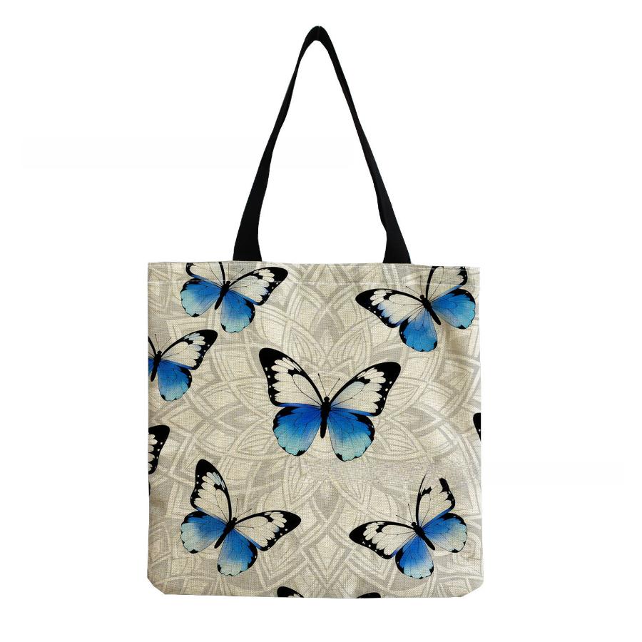 Women Vintage Linen Tote Bag - Large Capacity Butterfly Print Shoulder Handbag for Casual & Grocery Shopping KTB