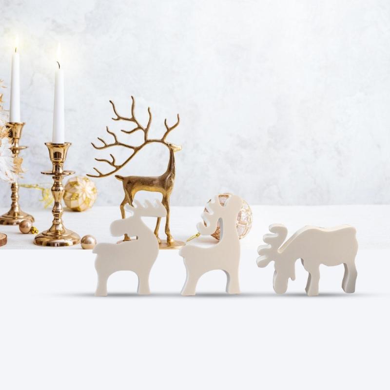 3-in-1 Christmas Reindeer Resin Silicone Molds for Epoxy Resin, Candle, Baking, Chocolate, Fondant, Plaster Decoration