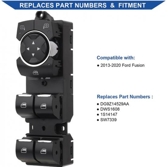 Power Window Switch Button For 2013- Ford Fusion DG9Z14529AA Blue LED 3 P