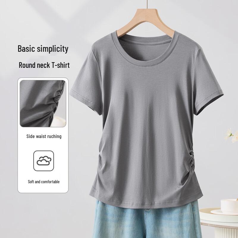 Women s Shirred Waist Silk Blend T-shirt L