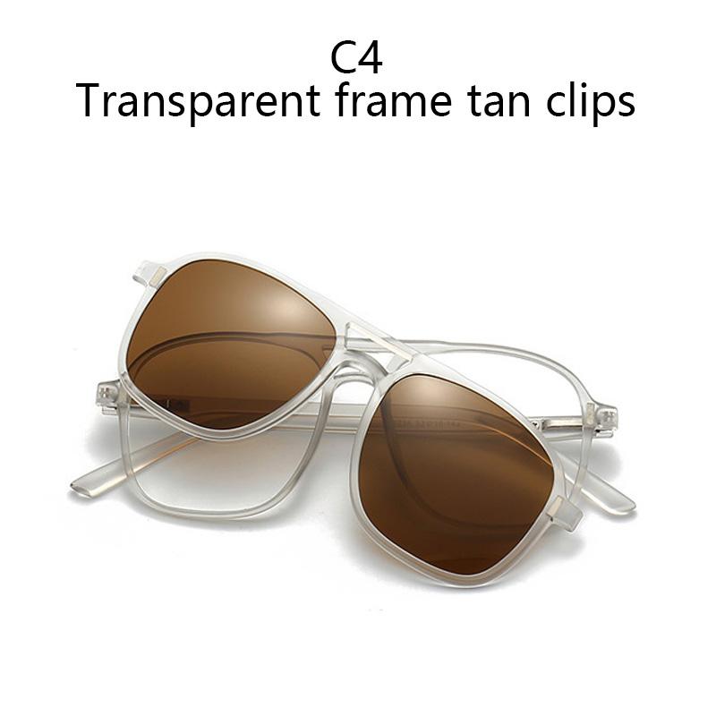Transparent Frame Magnetic Clip 6 In 1 Sunglasses For Men Women Square Eyeglass Unisex