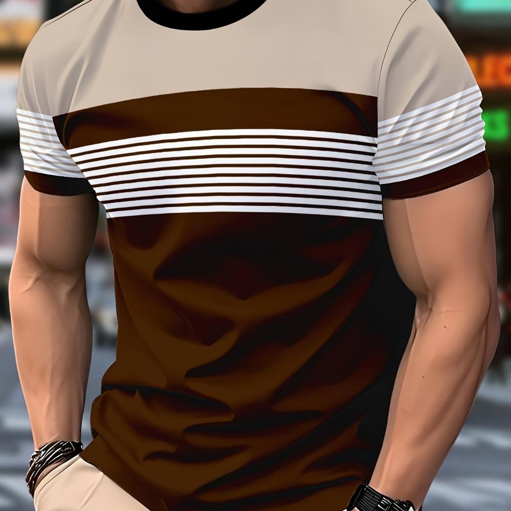 Oversized T-shirt for Men and Children, Summer Fashion Casual Round Neck Short Sleeved Top, Striped Printed Men's T-shirt