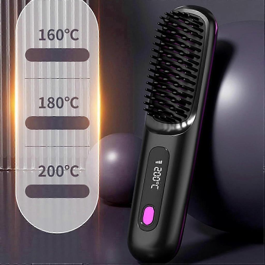 Electric Cordless Hair Straightener Brush, Portable Straightening Brush for Travel, Mini Electric Anti-Scald Hot Comb, Fast Finish with Smooth, Shiny