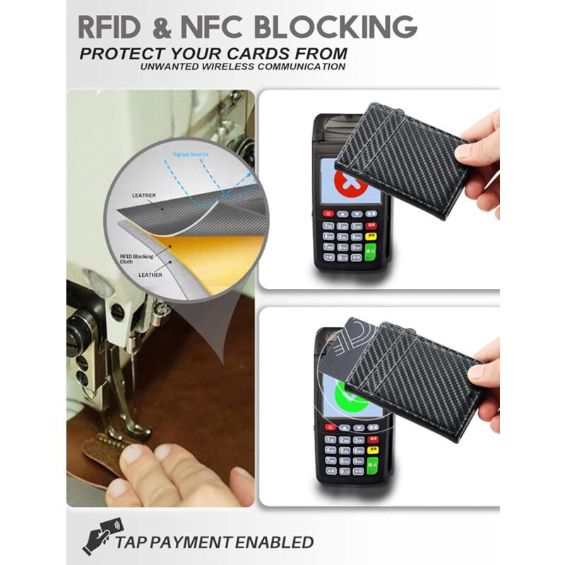 New's Side Push Pop Up Suport card Carduri Portofel subțire din piele din fibră de carbon Protecție RFID Până la 9 carduri Husă pentru carduri din aliaj de aluminiu