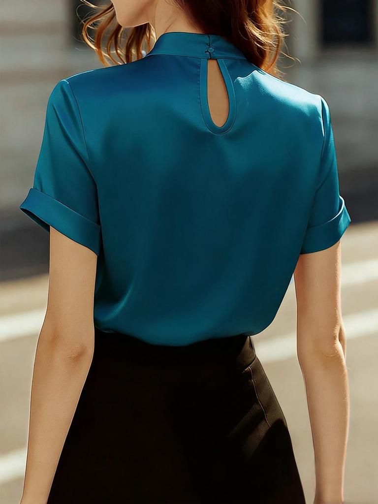 2025 Herbst/Winter Europäisches & Amerikanisches Damen Satin Kurzarm Oberteil Shirt