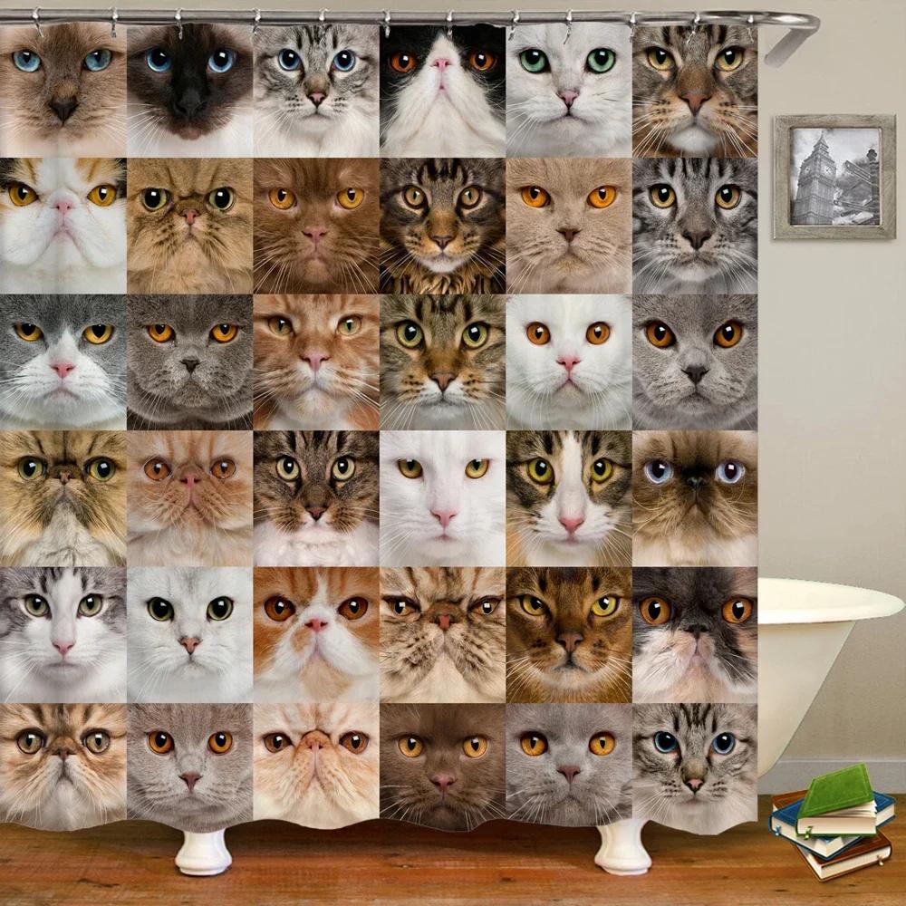 Cat  curtains bathroom  curtain Cute 3D fabric curtain with hooks funny waterproof shower curtain or Mat