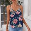 Kvinner V-hals Floral Tank Tops Dame Sommerferie Uformell Løs Vest T-skjorte