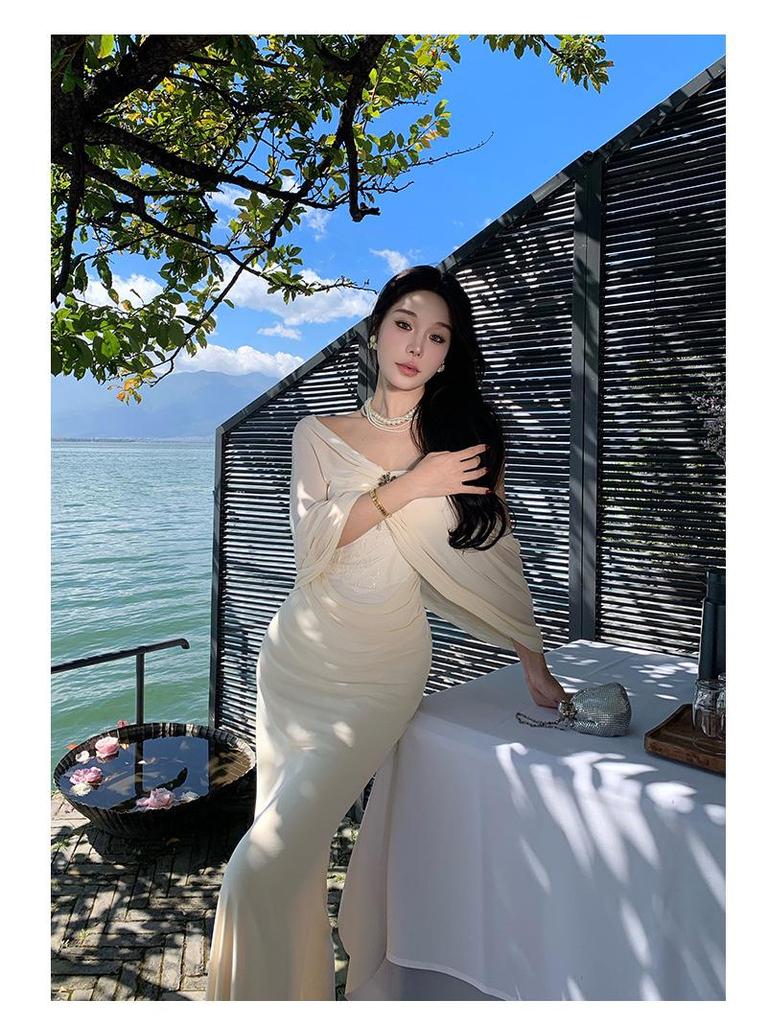 Elegant Autumn Evening Fishtail Dress - Sophisticated Style for Women