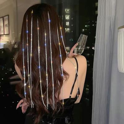 Tocado con borlas de cristal, extensión larga de cabello con borlas, pasador de cadena brillante, cadena de peluca con diamantes de imitación, accesorios para el cabello fiesta