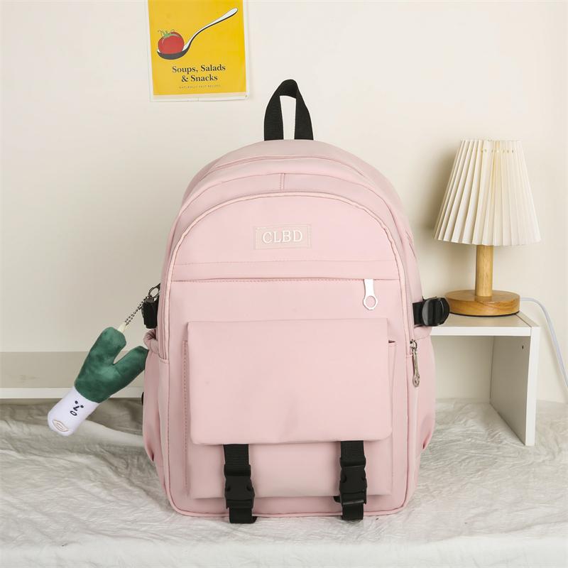 Three-Piece Backpack Set Student Schoolbag Girls Solid Colorlarge Capacity Backpack with Shoulder Bag Pen Bag