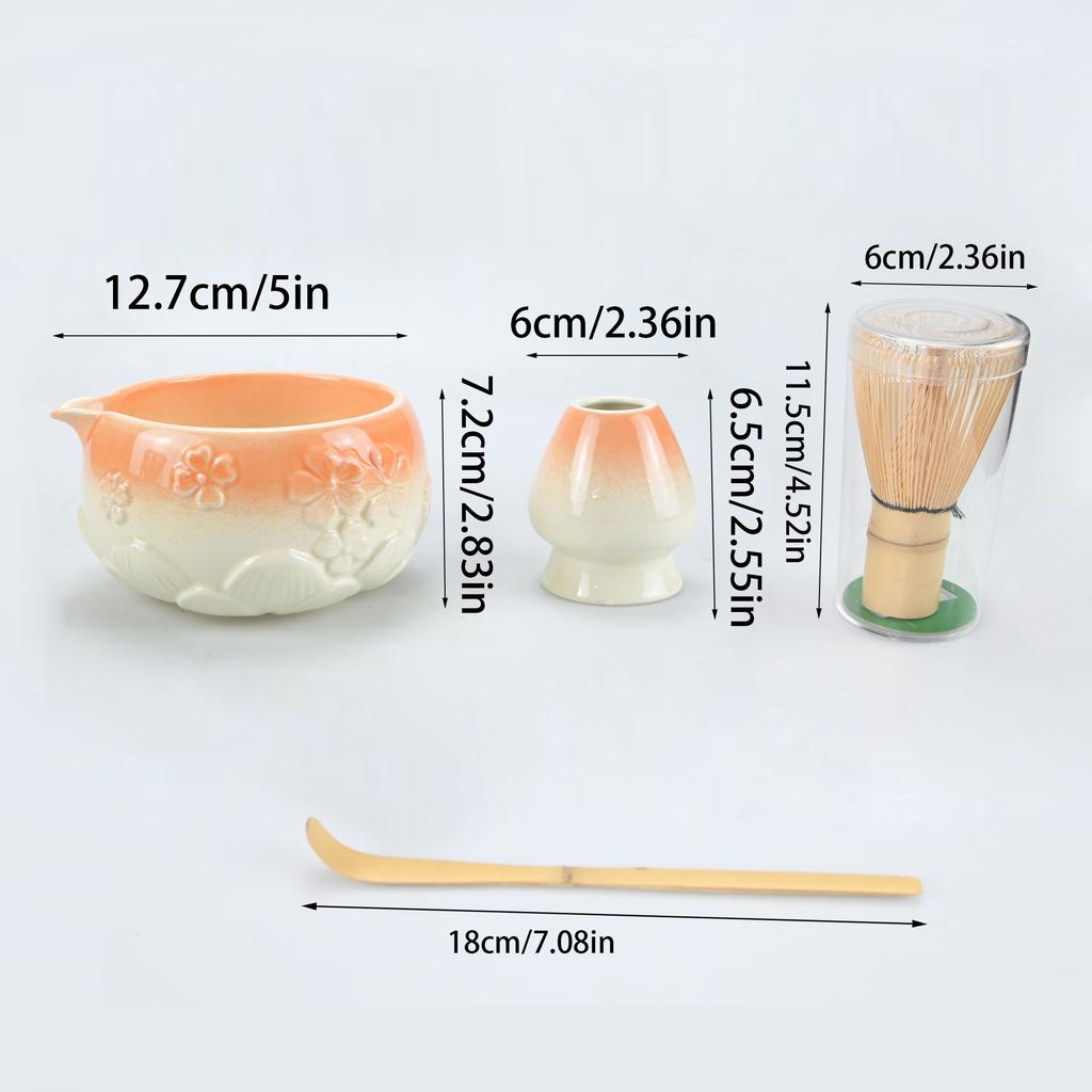 4pcs Matcha Set, Matcha Beginner Set including Ceramic Matcha Bowl, Matcha Blender, Matcha Sieve, Matcha Spoon, Song Dynasty Tea