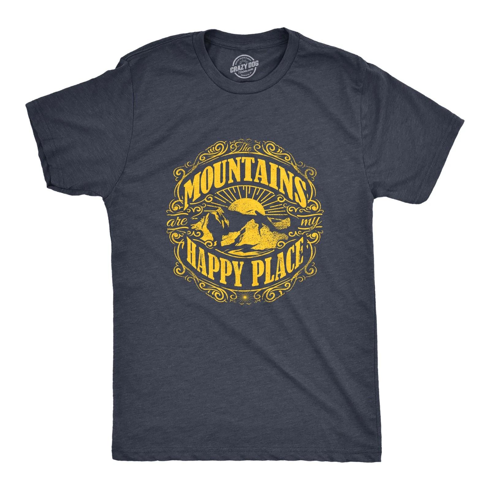 Mens Mountains Are My Happy Place Cool Vintage Rockies Outdoor Nature T shirt XL
