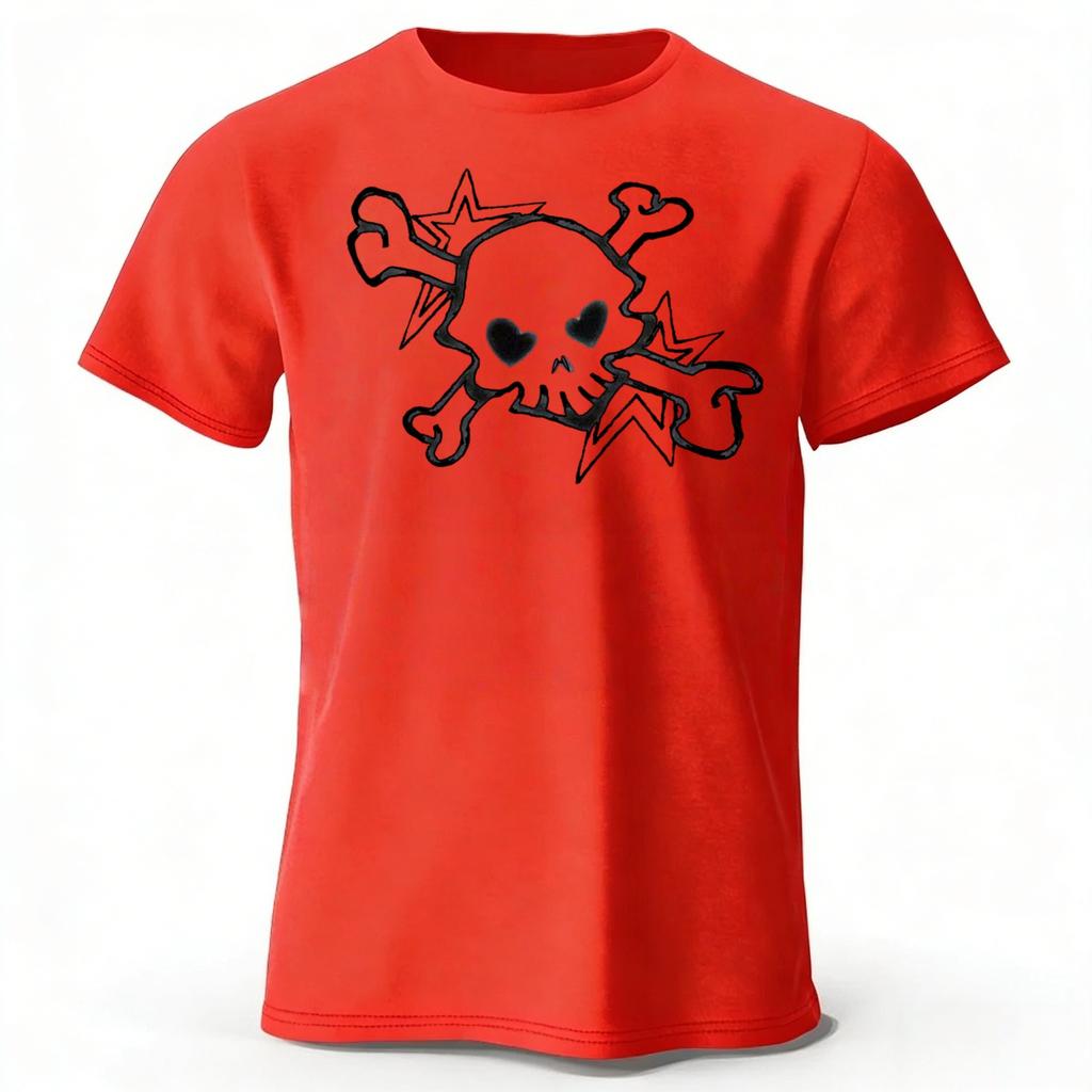 Summer Men's Cotton Top 2yk Sweetheart Skull Printed Short Sleeve Soft Large Loose Fashion Casual T-shirt