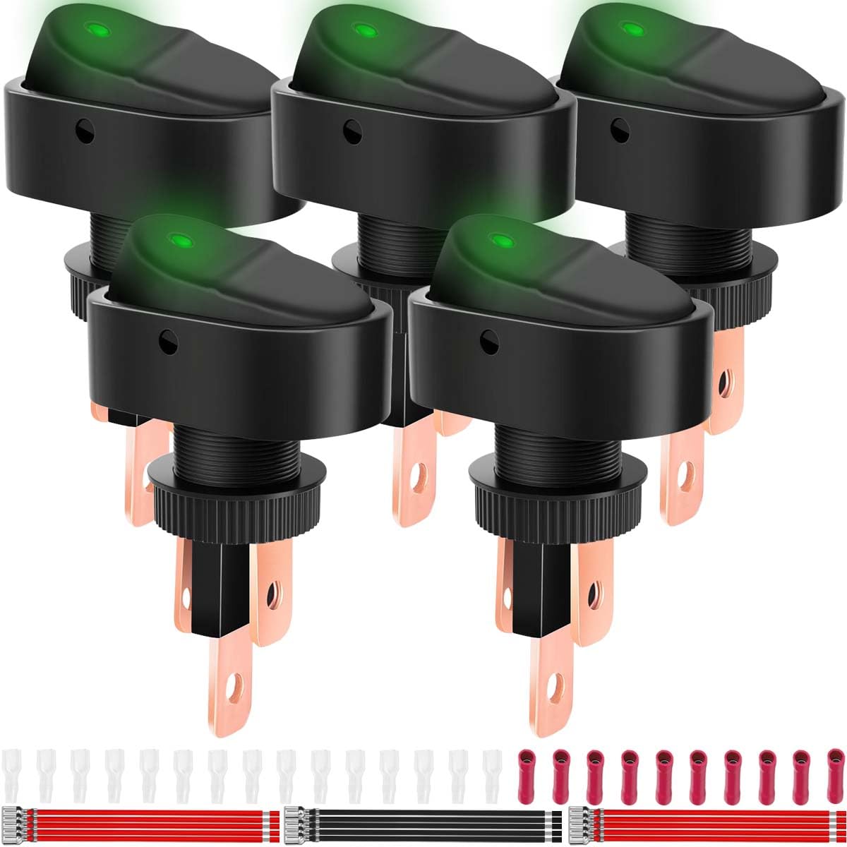 MKBKLLJY 5pcs LED Light Rocker Switch 20A Illuminated SPST 3 Pin ON/OFF Locker