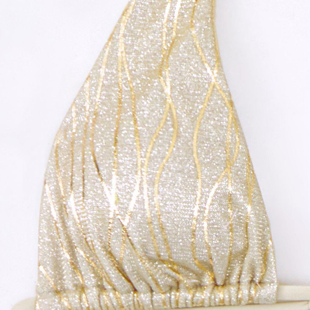 Bikini ajustado dorado y plateado de secado rápido, traje de baño nuevo para mujer, sexy, de tirantes divididos, halter