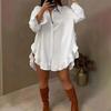 Women Ruffle Hem Blouse Spring Summer Loose Solid Color New In