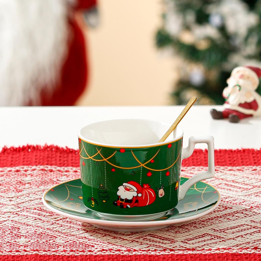 Juego de Taza de Café de Regalo de Navidad Nueva con Cuchara Taza de Agua para Pareja de Aspecto Elevado Regalo de Recuerdo Taza de Regalo Pequeña para Niñas