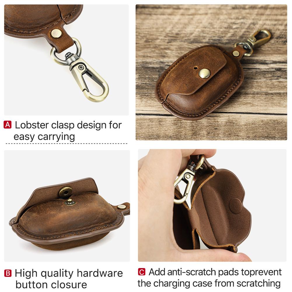 CONTACT'S FAMILY 100%  Retro Genuine Cow Leather Case For Sony WF 1000XM5 Wireless Earbuds Protective Bluetooth Earphone Boxes