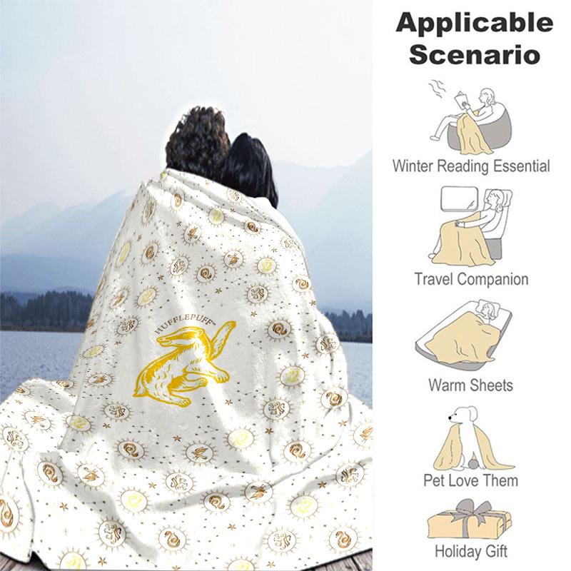 1 Stück Hufflepuff Dachs Sterne Muster Cartoon Decke, Tragbare Überwurfdecke für Reisen & Camping, Ganzjahres Kuscheldecke, Ideales Geschenk