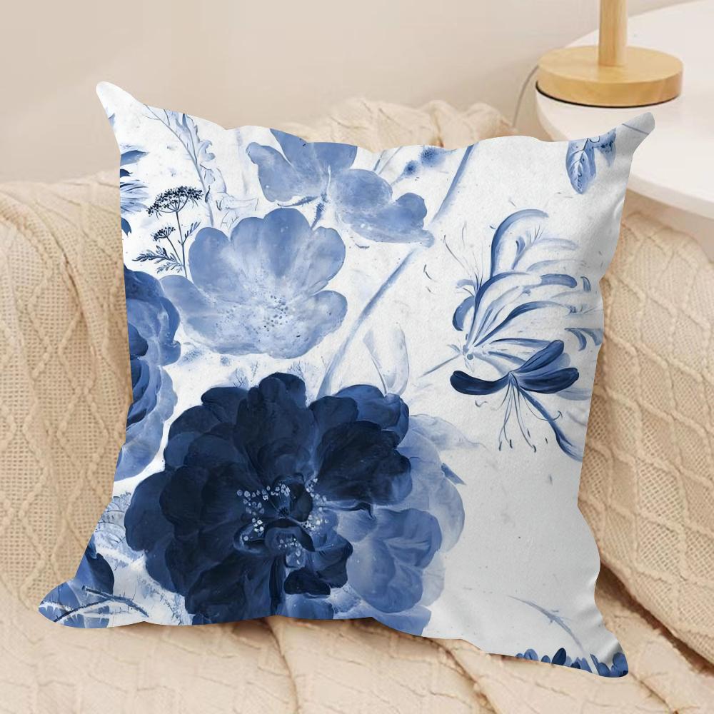 Painted Blue Print Creative Cushion Cover Soft Plush DoubleSided Sofa Pillow Cushion Cover  AllSeason Durable Decor Gift