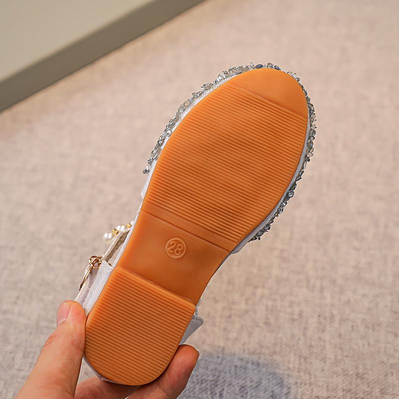 Girls' Rhinestone Pearl Princess Sandals - Soft-Soled Turban Style for 2025 Summer, Ideal for Stage Performances