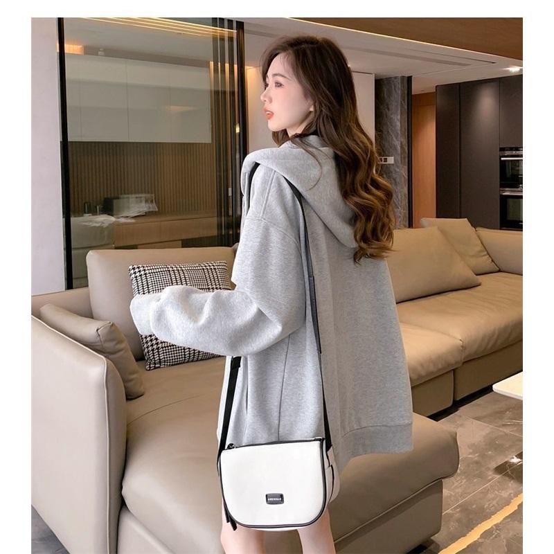 Women's Fleece Lined Zip Up Hoodie Cartoon Embroidery Casual Oversized Jacket