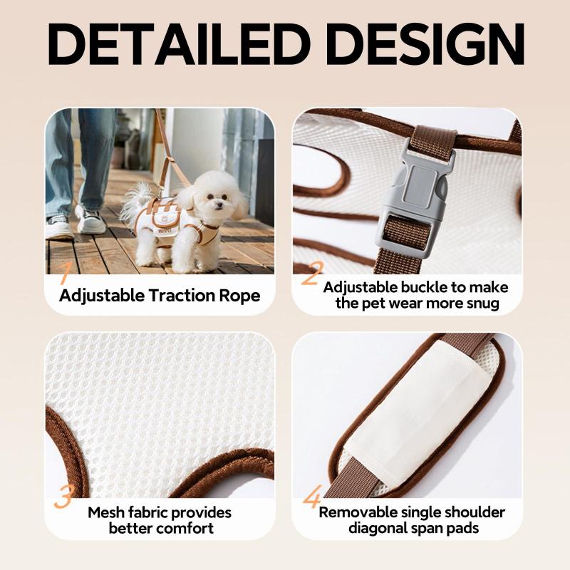 Portable Breathable Pet Carrier Sling & Backpack for Dogs & Cats, Adjustable Full-Body Harness with Traction Leash