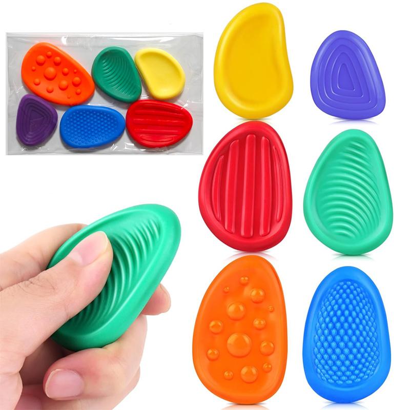 Activating Toys 6Pcs Fidget Sensory Stone For Kids Adults Worry Stones Silicone Textured Adhd Autism Anxiety Stress Relief Toys Classroom Prize