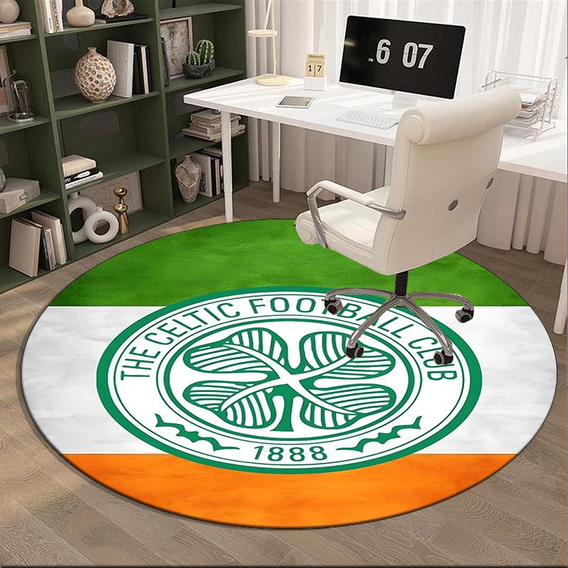 1PC round rug Cel-tic Football Club Crest Printed Round Area Rug ,Rug For Home Office, Round Chair Rug, Decorative Carpet Fan gifts Christmas gift