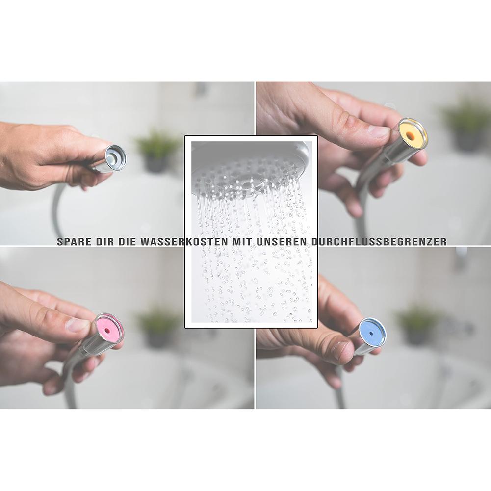 8pcs Shower Flow Reducer Limiter Set Water Saving 5, 7, 11 L/min Hose Restrictor For 95% Shower Taps 1/2 Inch 1/2“ Gasket Parts