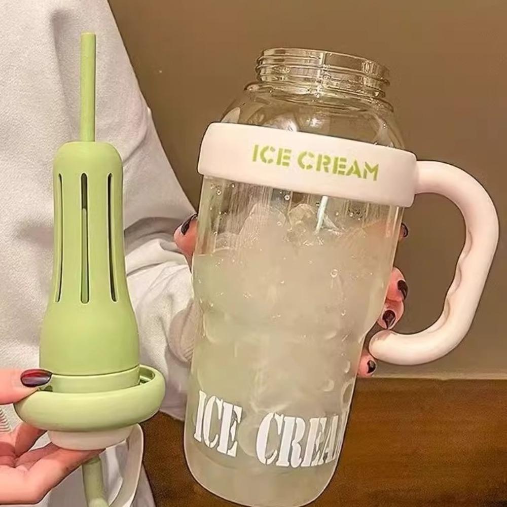 Cute 1200ML Summer Plastic Cup Large Capacity Leakproof Sports Water Bottle with Handle Straw Water Bottle Outdoor Travel