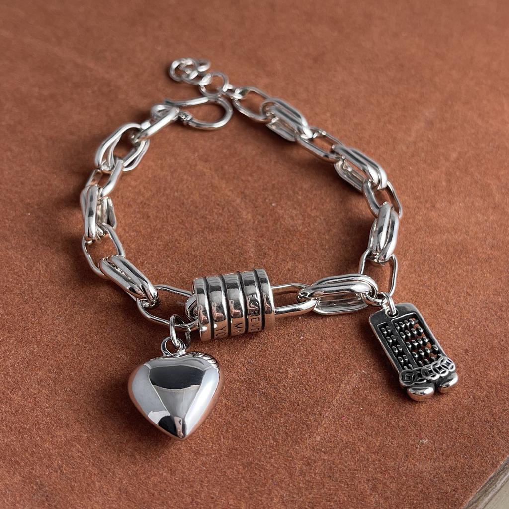100% Solid 925 Sterling Silver Retro Bracelet for Women Men Vintage Handmade Heavy Chain Simple Bracelet Birthday Gift