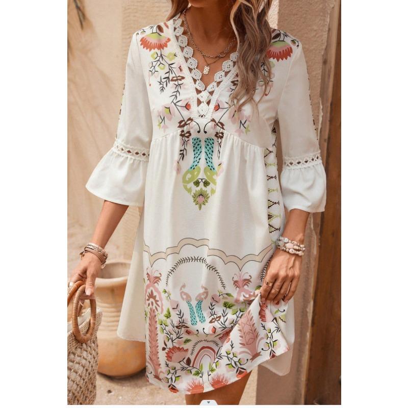 BITCED Fashion Summer Spring 3/4 Sleeves V-Neck Casual Dresses