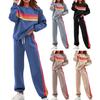 Damen 2-teilige Lounge-Outfits Regenbogen gestreiftes Sweatshirt High Waist Sweatpants Trainingsset Langarm Reise-Trainingsanzug