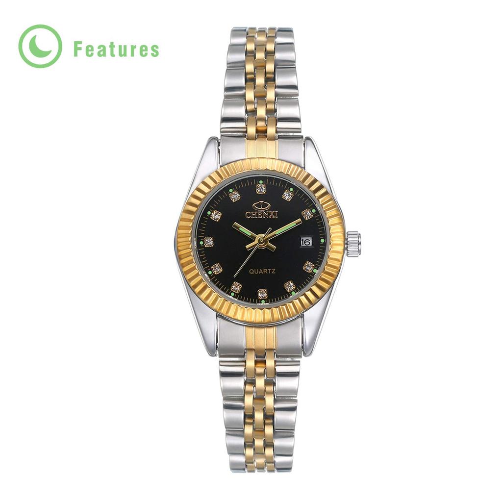 JEWELRYWE 3ATM Wasserdicht Leuchtend Japanisches Quarz Edelstahl Schwarz Damen-Uhr, Widerstandsfähig, Kalender, Analog, Uhrwerk, Armband,