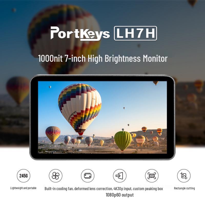 Portkeys Aiken LH7H 7-Inch Camera Monitor, 8 Ports, 1000 Nits Brightness for DSLR/Mirrorless