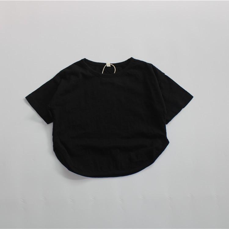 

2025 Осень Детская футболка в корейском стиле с круглым вырезом, свободного кроя, с коротким рукавом, хлопковая, для девочек и мальчиков 100cm