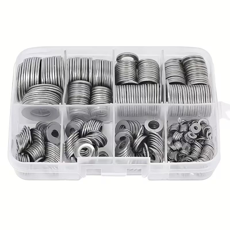 Stainless Steel Flat Washer Assortment Kit M2 M2.5 M3 M4 M5 M6 M8 M10, Hardware Fasteners for Home Decoration Industrial Repair