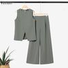 ZANZEA Women Sleeveless Vest Tops and Pants Casual Two Piece Suit Sets
