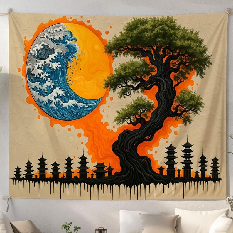 Bonsai Wave Moon tapestry 75x100 чёрный