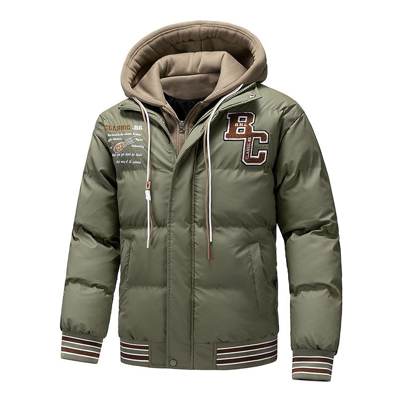 New Winter Fake Two-piece Cotton Jacket Couple Clothes Fashion Couple Warm Bread Jacket Loose Fake Two-piece