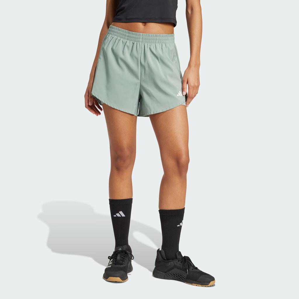 Adidas Aeroready Sport Minimalist Comfortable Soft Two-In-One Casual Shorts Women Shorts Silver Gray Green JN1364