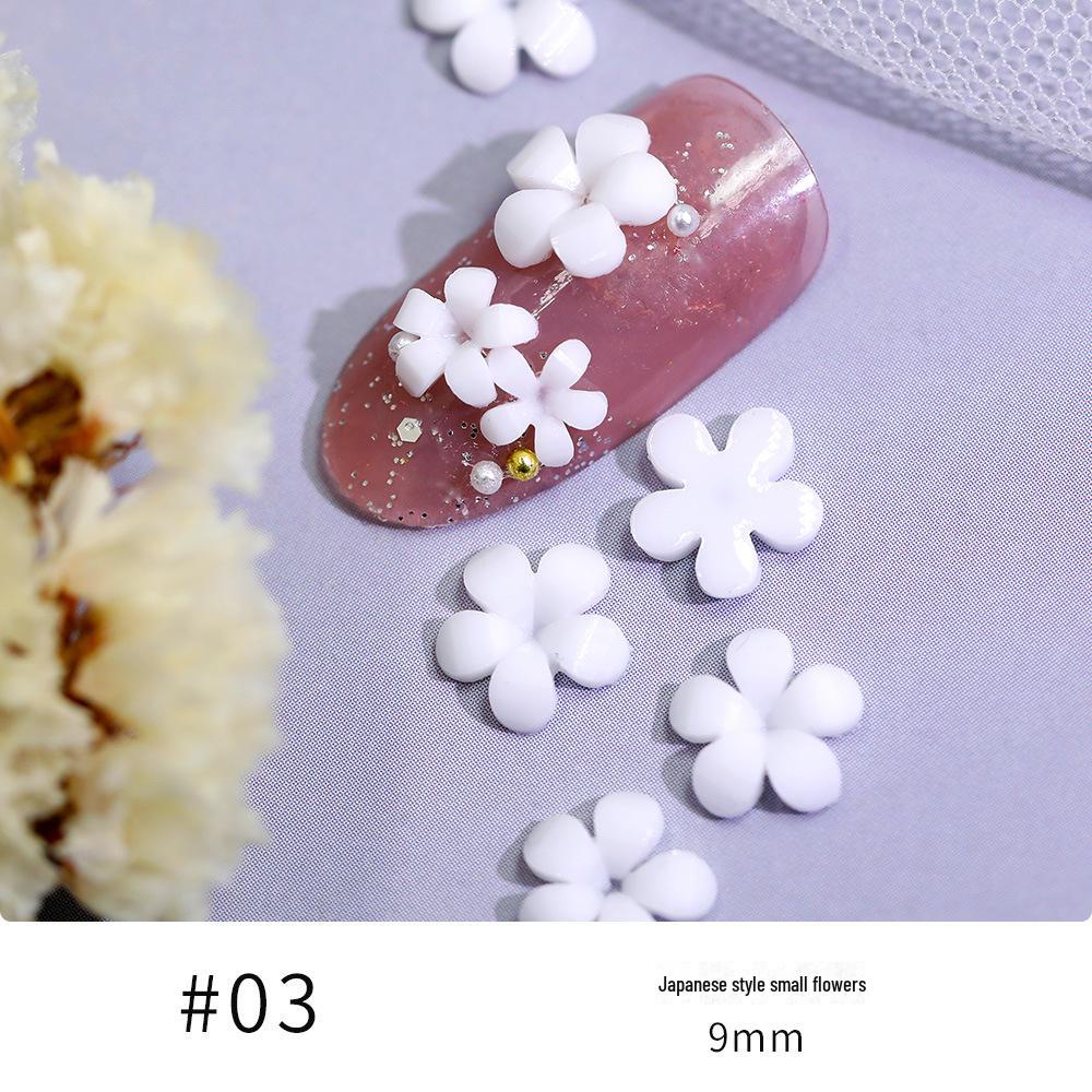 2021 White Resin 3D Five-Petal Flower Nail Art Accessories