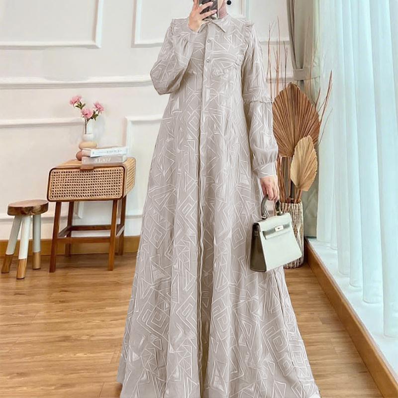 

ZANZEA Women Casual Turn Down Collar Long Sleeve Loose Print Dress 4XL