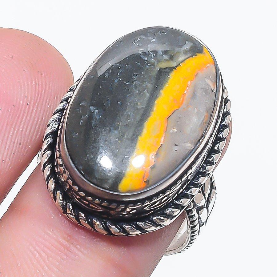 Bumble Bee Jasper Gemstone 925 Sterling Silver Jewelry Ring Size 8
