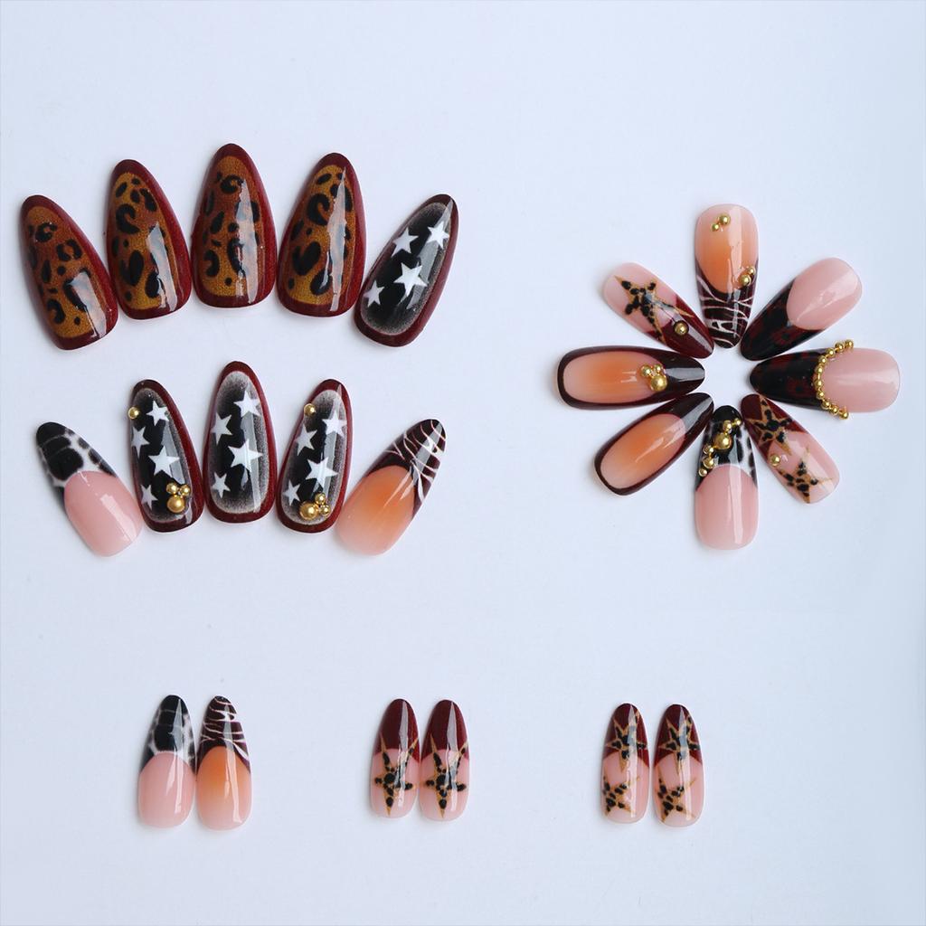 24-piece Almond-shaped Wearable Nails Y2K Manicure Nails Black Gradient Leopard Print Retro French False Nails