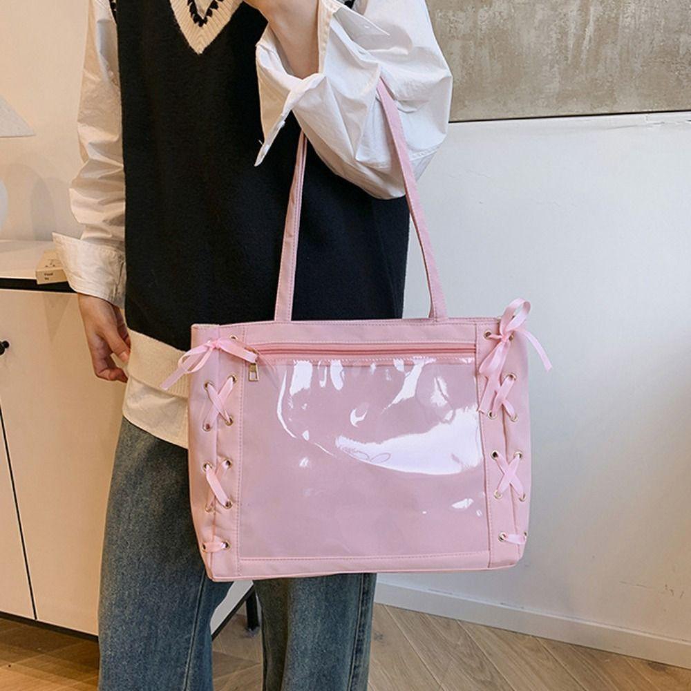 Lace-up Simple Itabag Cross Ribbon Shoulder Bag Pouch Bag Transparent Pocket  Fans Supplies